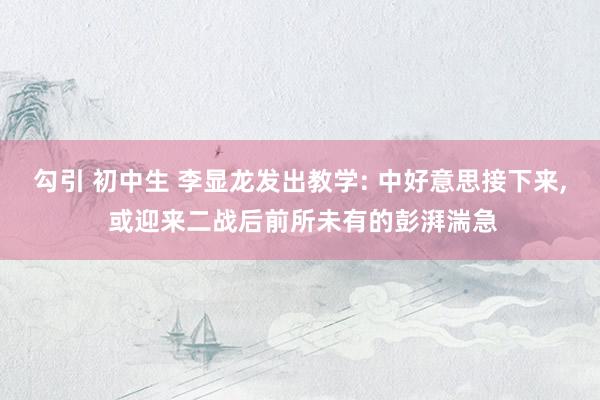 勾引 初中生 李显龙发出教学: 中好意思接下来, 或迎来二战后前所未有的彭湃湍急